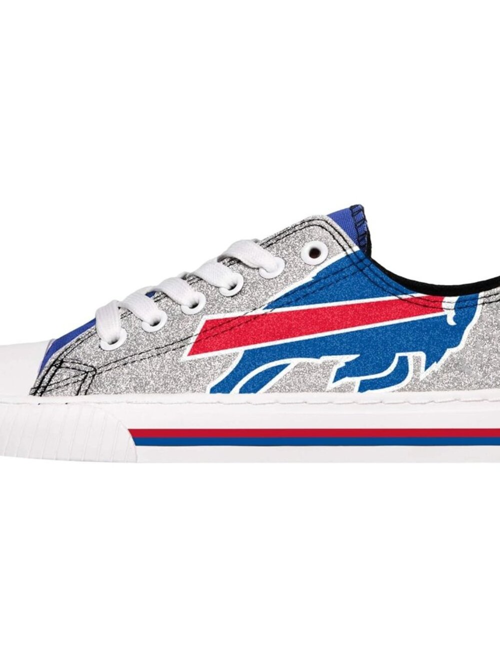 Women's Silver Blue NFL Bills Logo Ladies Glitter Low Top Canvas Sneaker Shoes - Picture 2 of 3